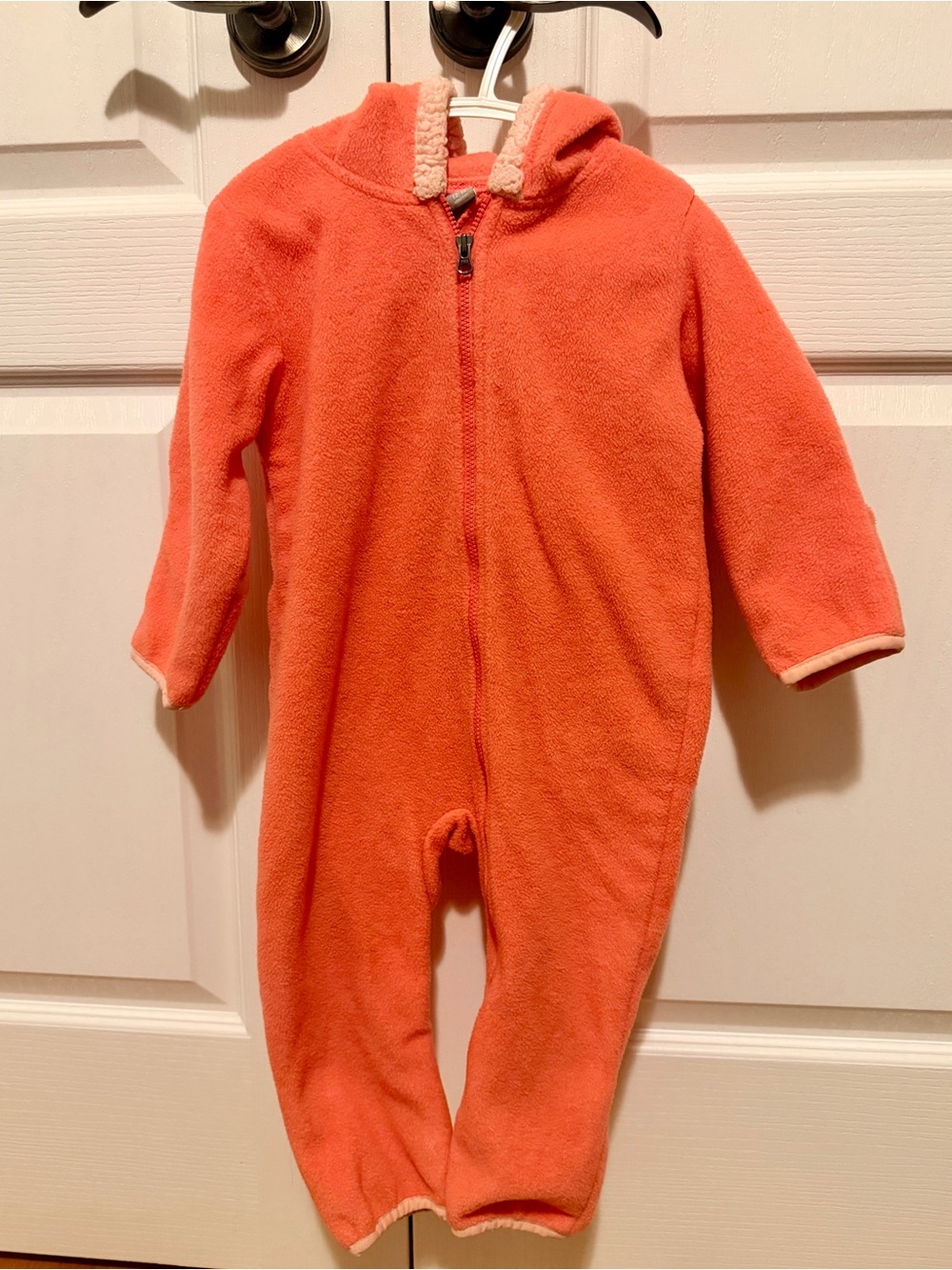 Kids Hooded One-Piece Fleece Coverall in pink